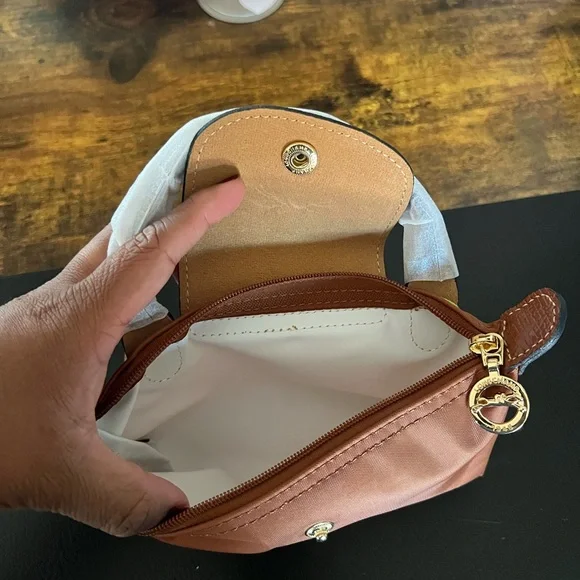Cognac Longchamp Le Pliage Original Pouch with Handle - Picture 3 of 5